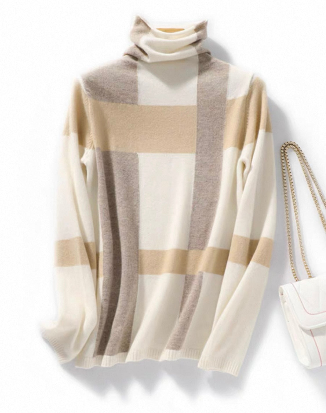 Oversized wool Check Roll-Neck Jumper