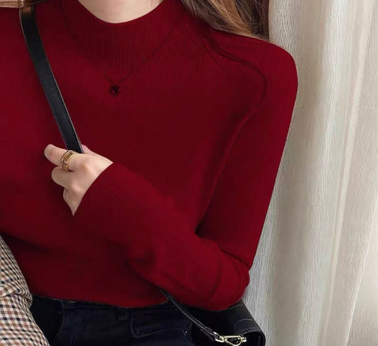 Deep Red Fitted Knit Sweater