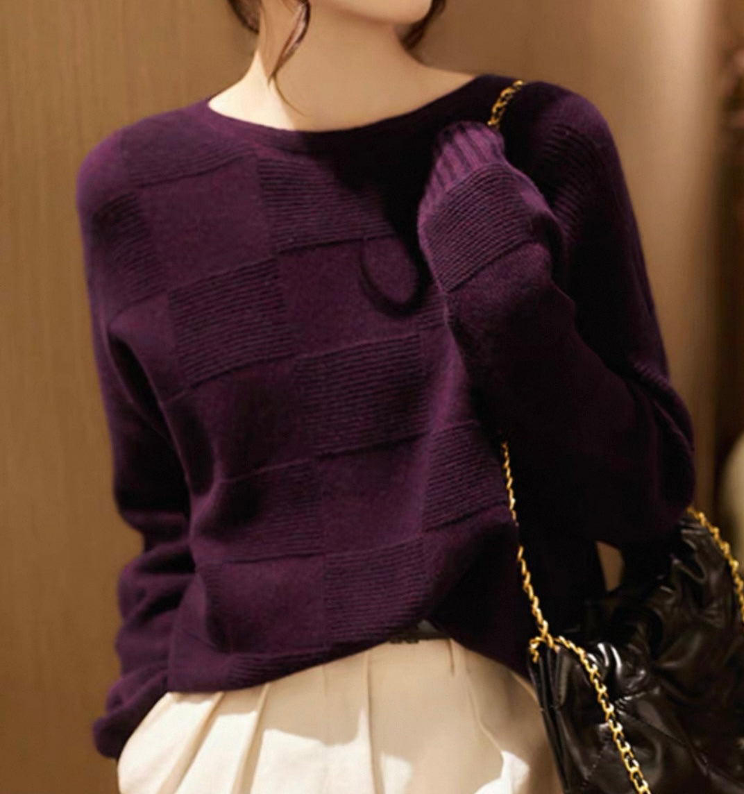 Plum Checkerboard Knit