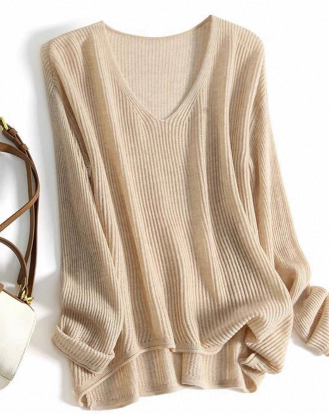 V-Neck Ribbed Knit Top