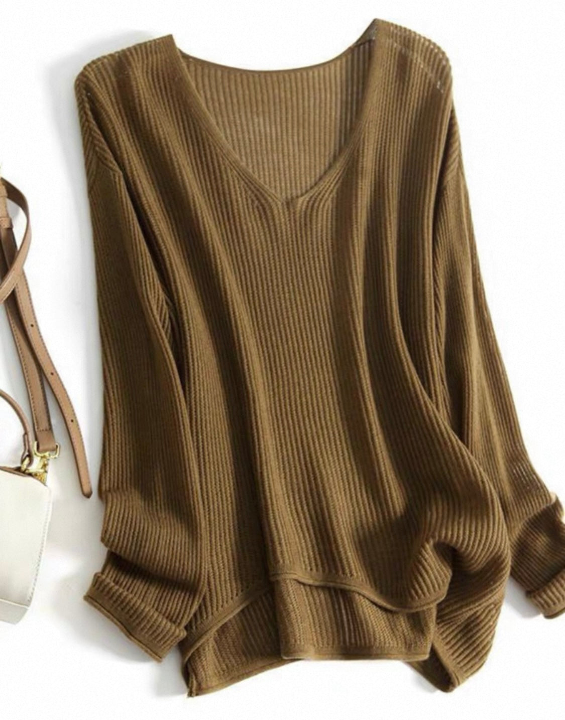 V-Neck Ribbed Knit Top