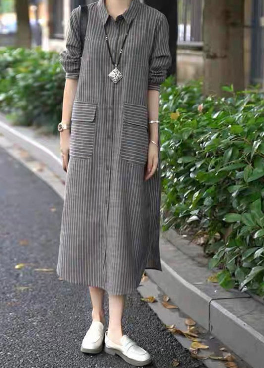 Striped Shirt Dress – Charcoal Grey