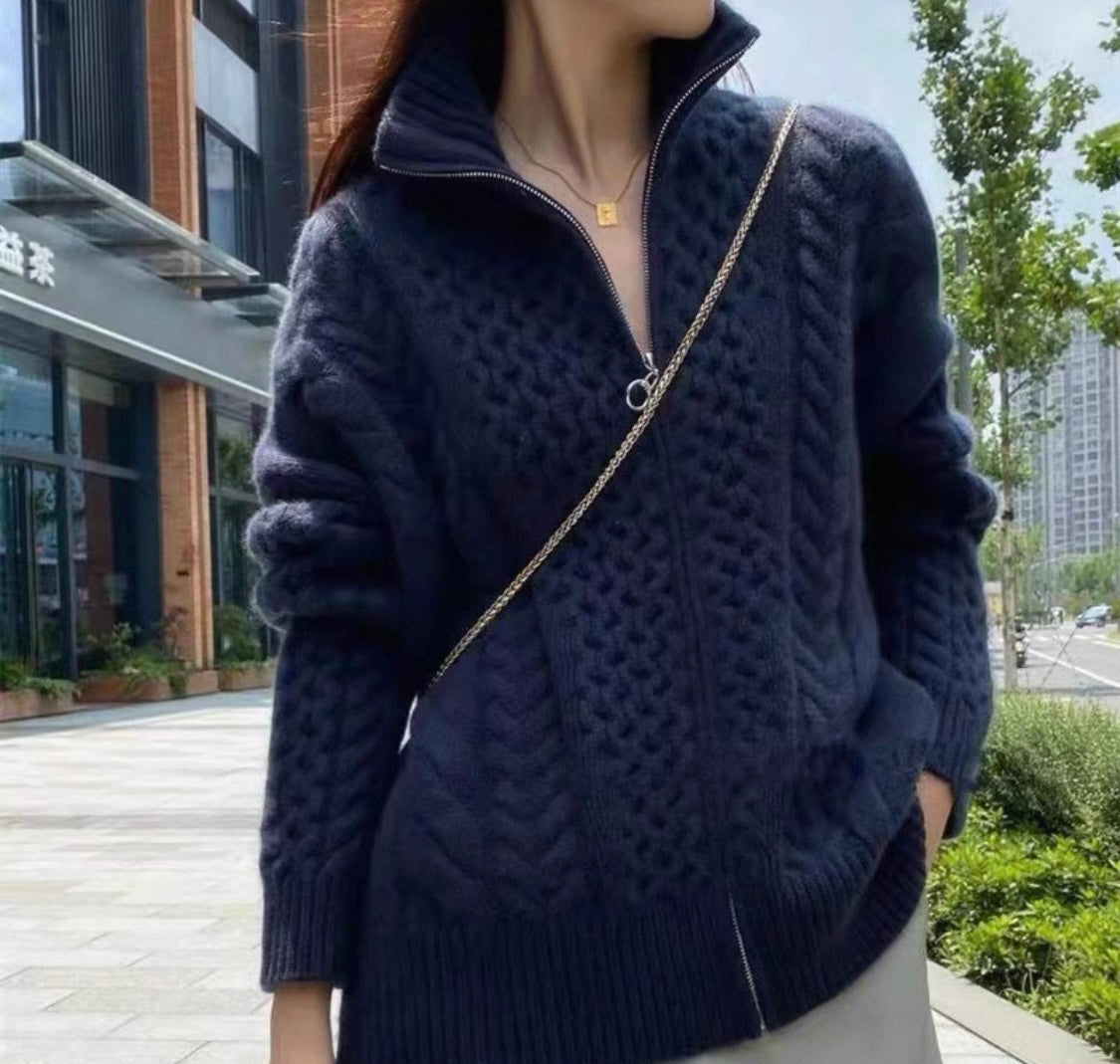 Cable Knit Zip Cardigan