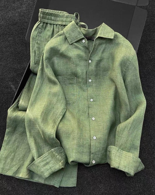 Two-Piece Linen Set – Olive Green