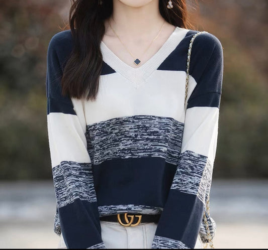 Striped V-Neck Knit
