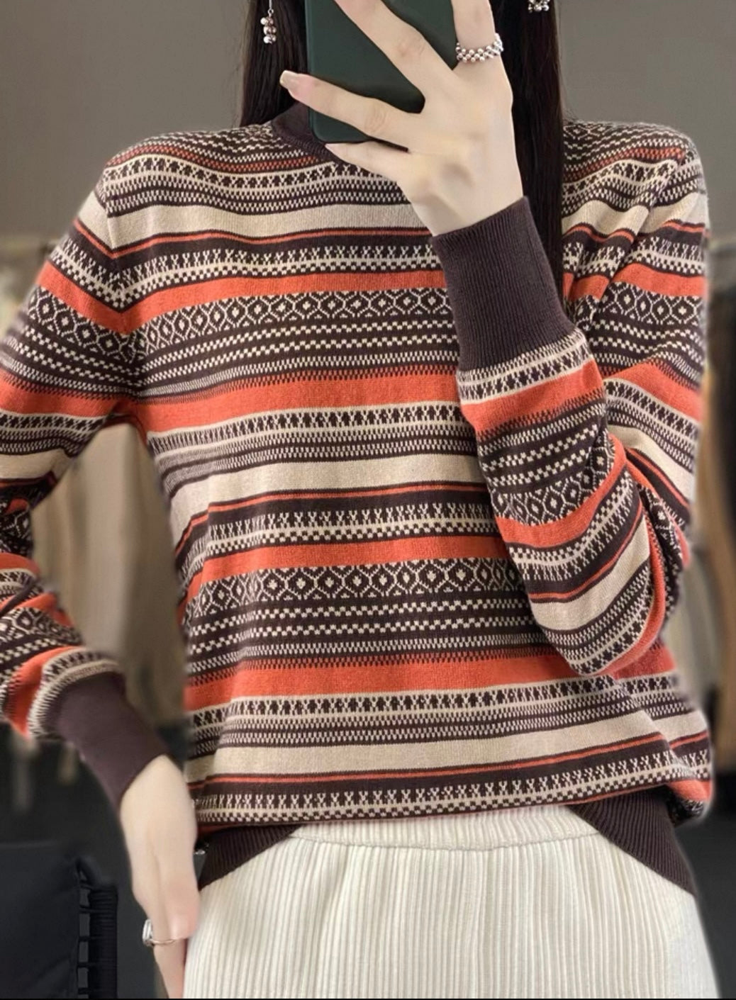 100% cottonFair Isle Pattern Sweater