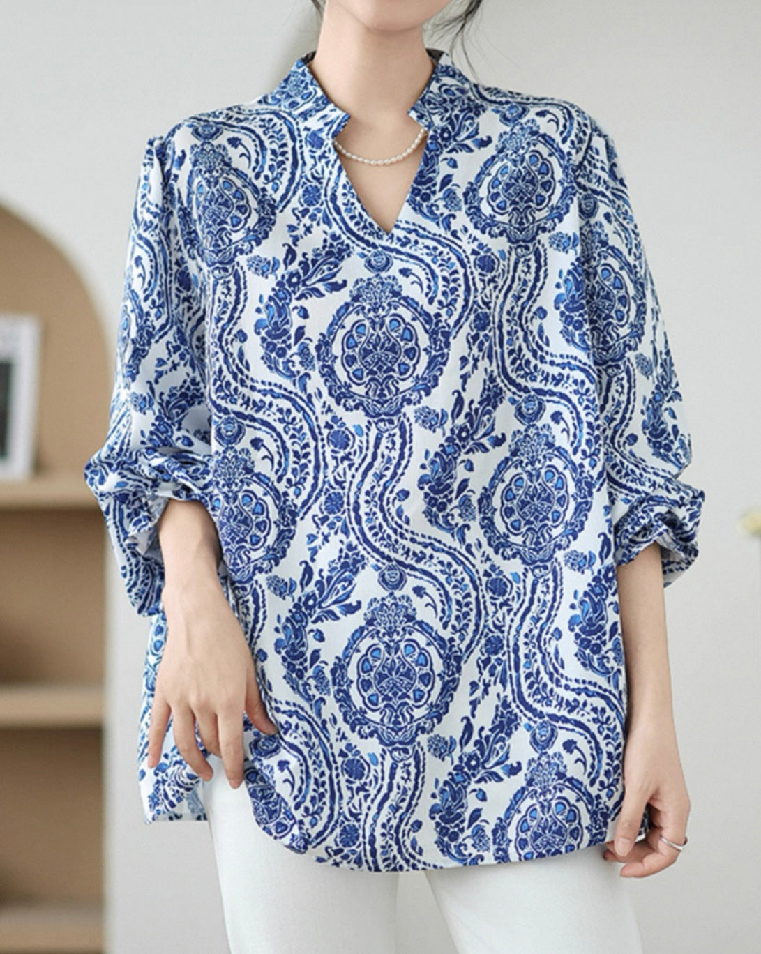 Blue & White Printed Blouse