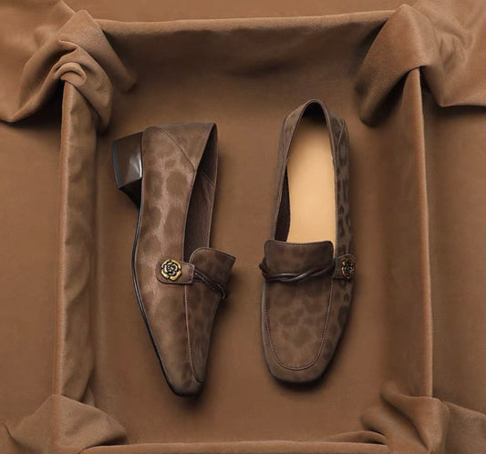 Brown Loafers with Subtle Animal Pattern