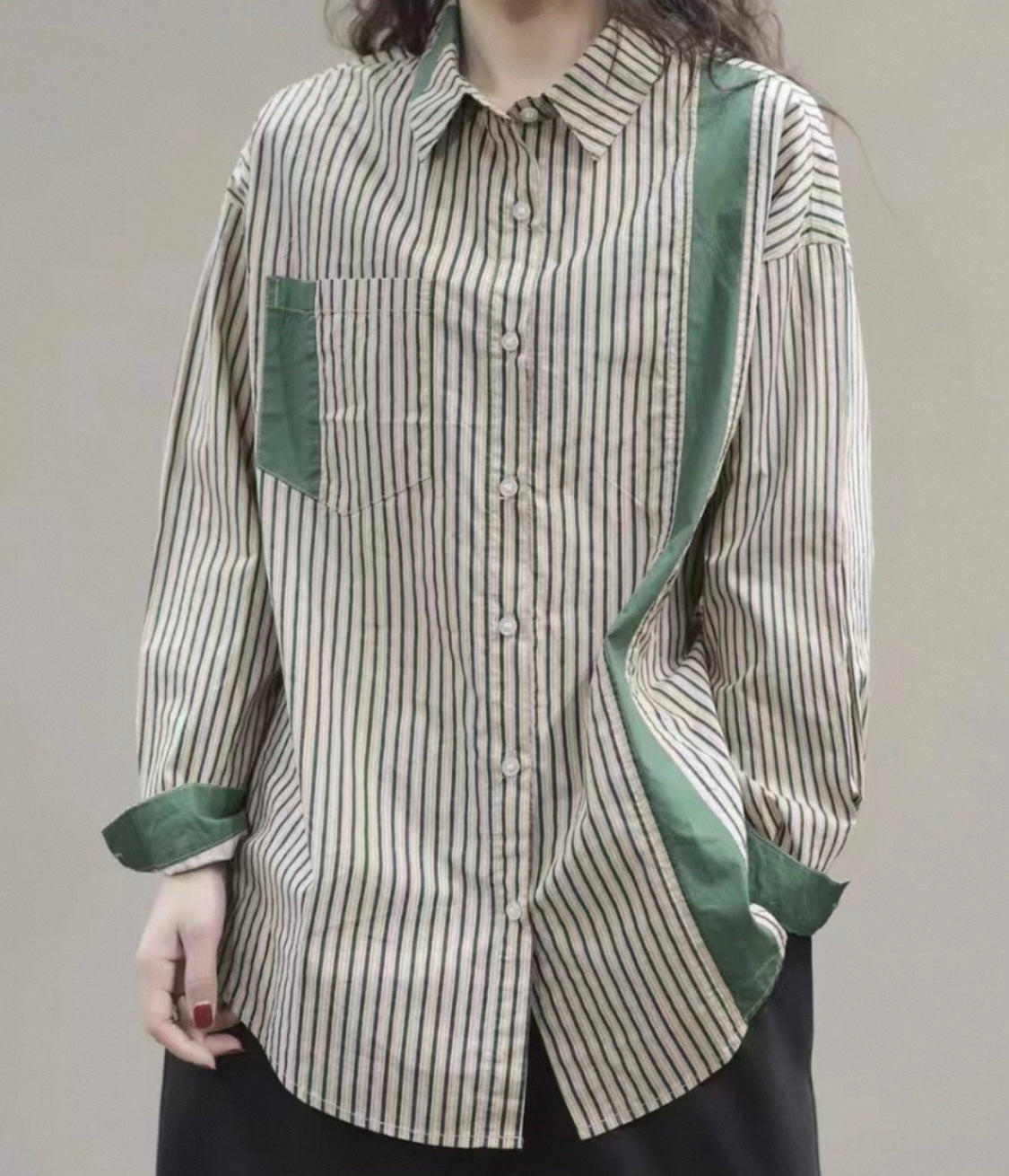 Striped Shirt with Green Accents