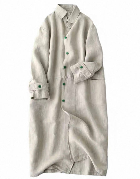 Beige Striped Maxi Shirt Dress