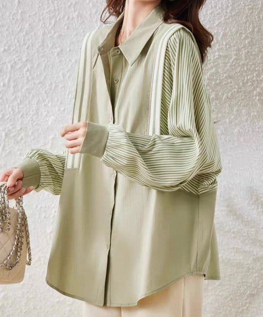 Sage Green Striped Blouse