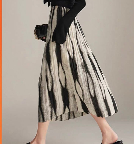 Black & White Pleated Midi Skirt
