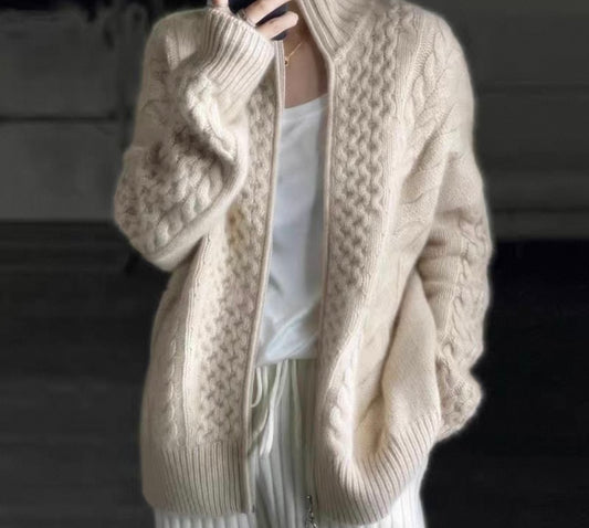 Ivory Cable Knit Zip Cardigan