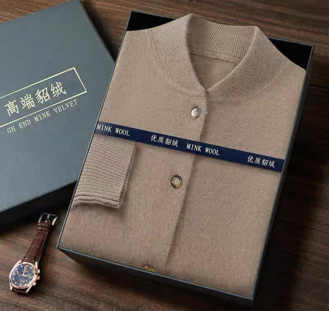 Taupe Mink Wool Cardigan