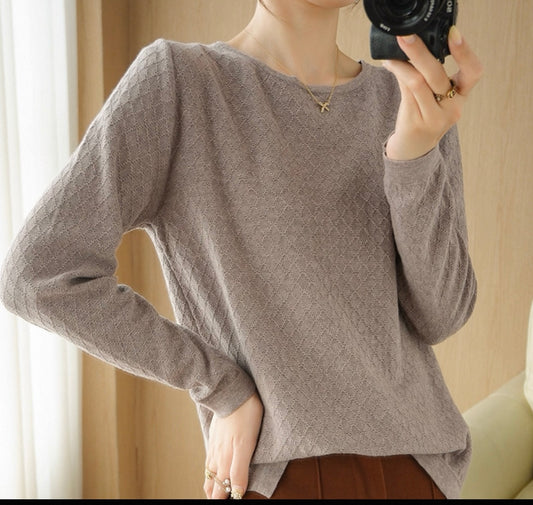 Taupe Cotton Textured Knit Sweater