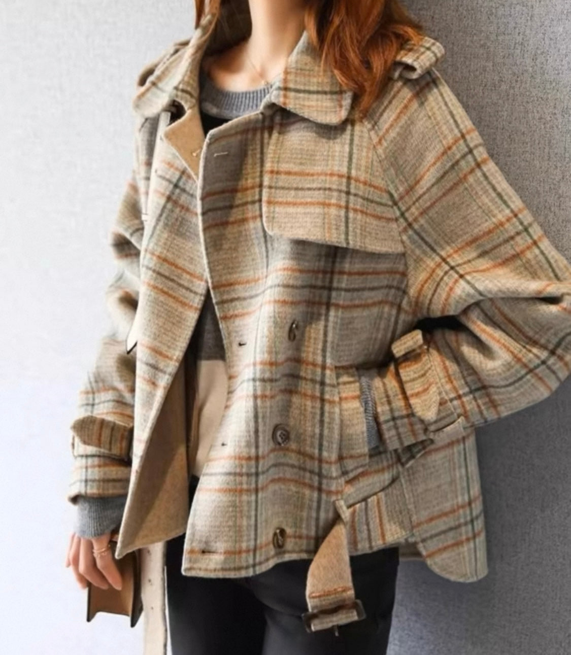 Checked Short Coat – Neutral Tones