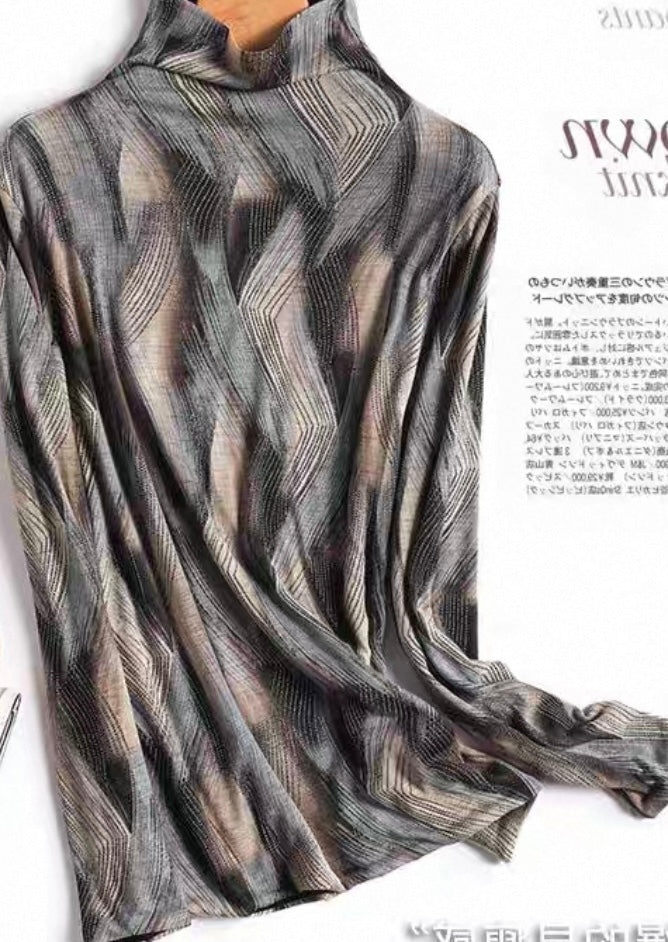 Patterned High-Neck Top – Geometric Print