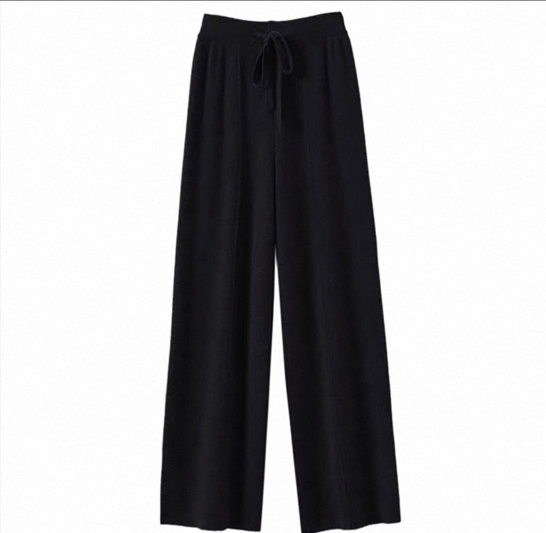 Drawstring Knit Wide-Leg Trousers