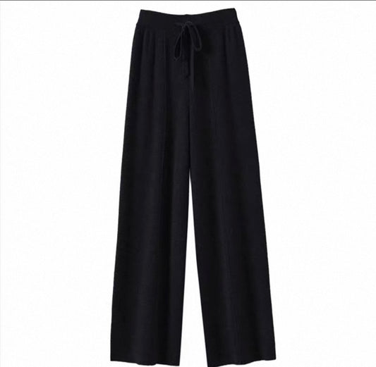Drawstring Knit Wide-Leg Trousers