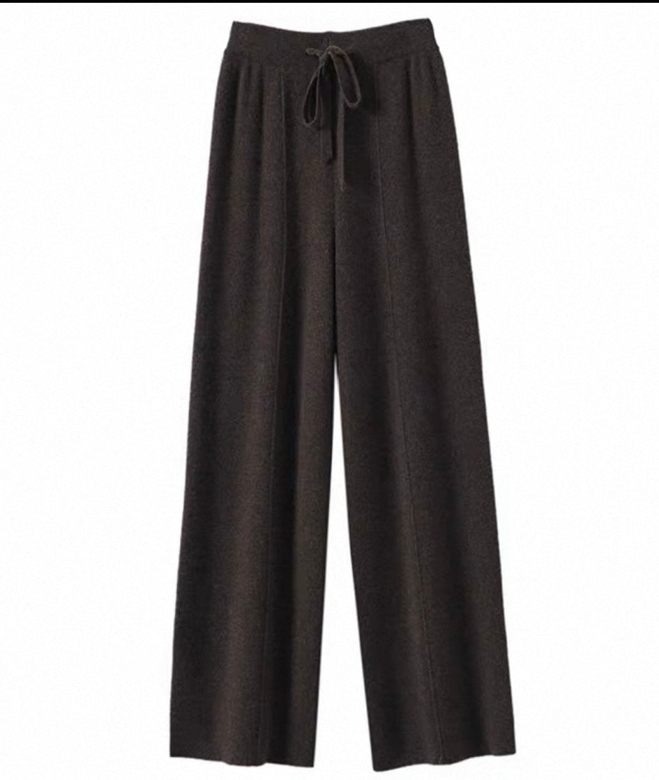 Drawstring Knit Wide-Leg Trousers