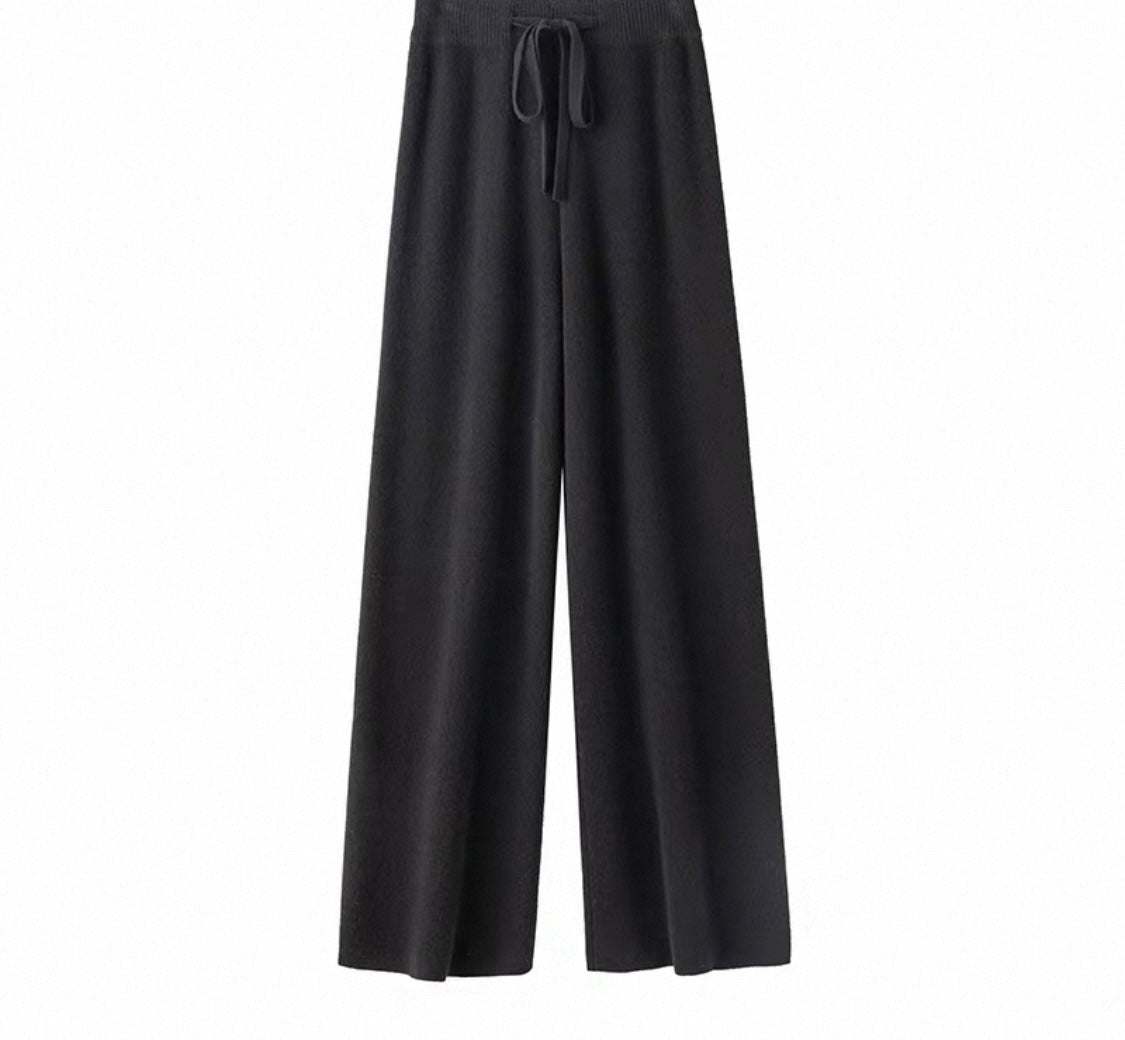 Drawstring Knit Wide-Leg Trousers
