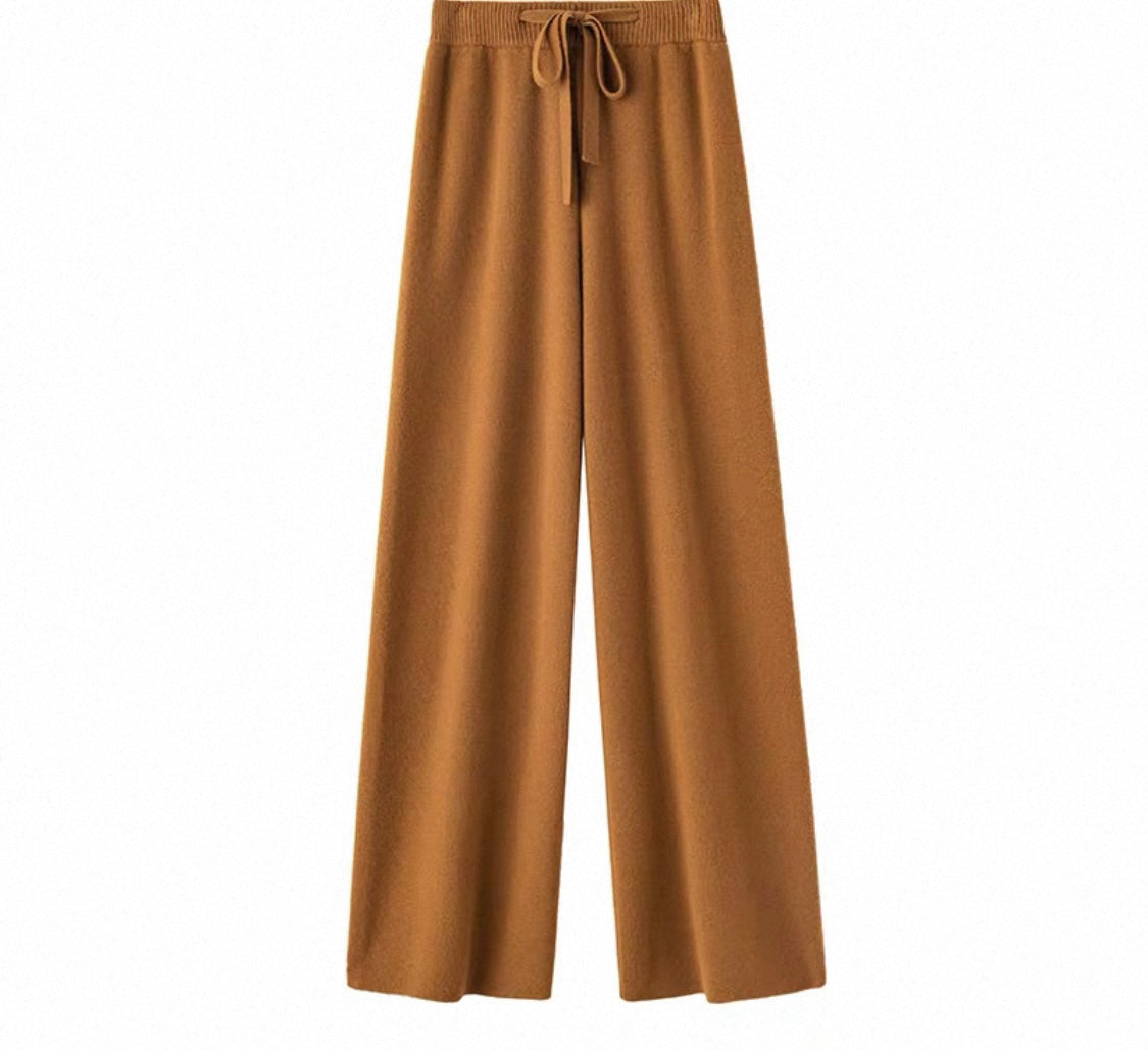 Drawstring Knit Wide-Leg Trousers