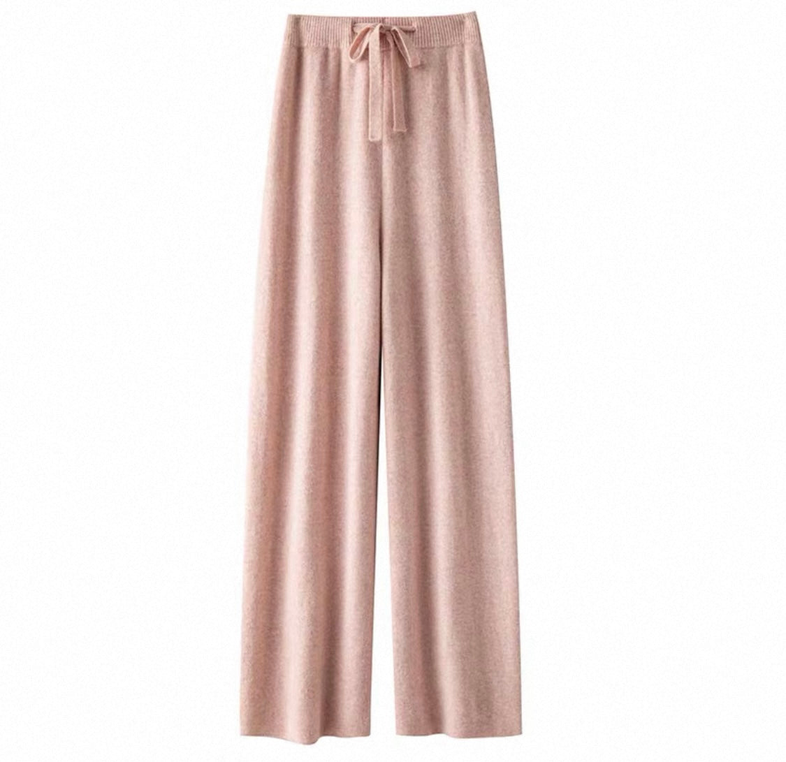 Drawstring Knit Wide-Leg Trousers