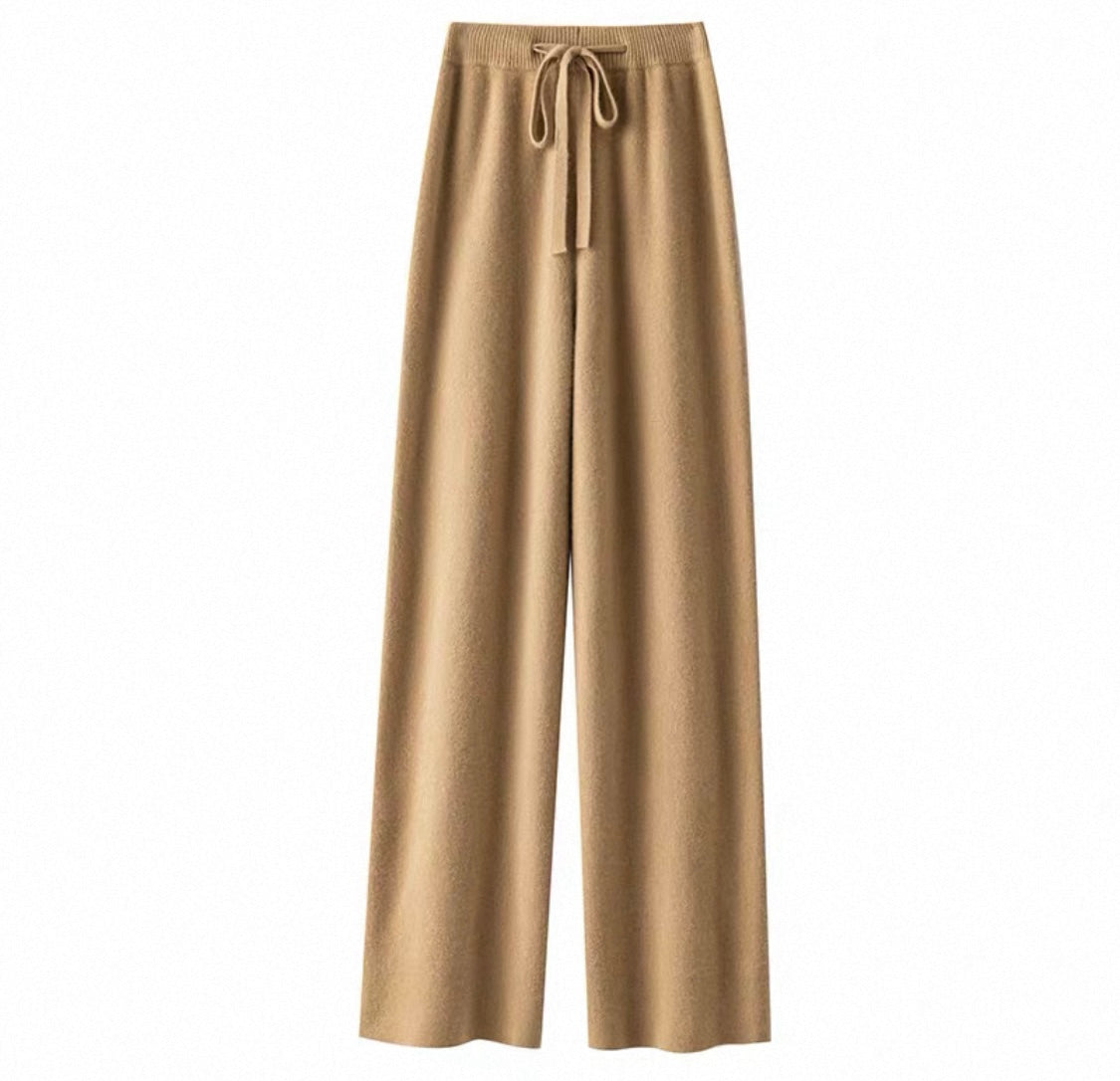 Drawstring Knit Wide-Leg Trousers