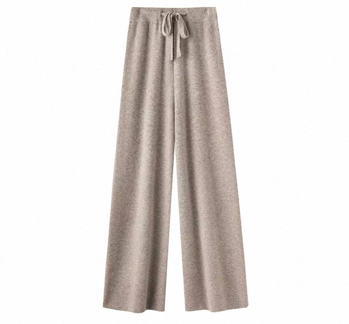 Drawstring Knit Wide-Leg Trousers