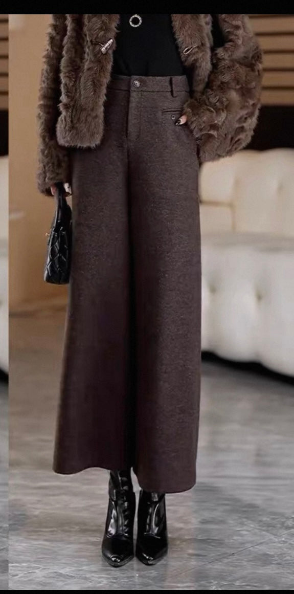 Wool Blend Wide-Leg Trousers