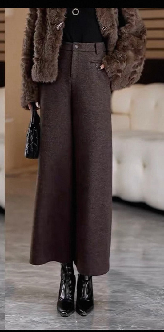 Wool Blend Wide-Leg Trousers