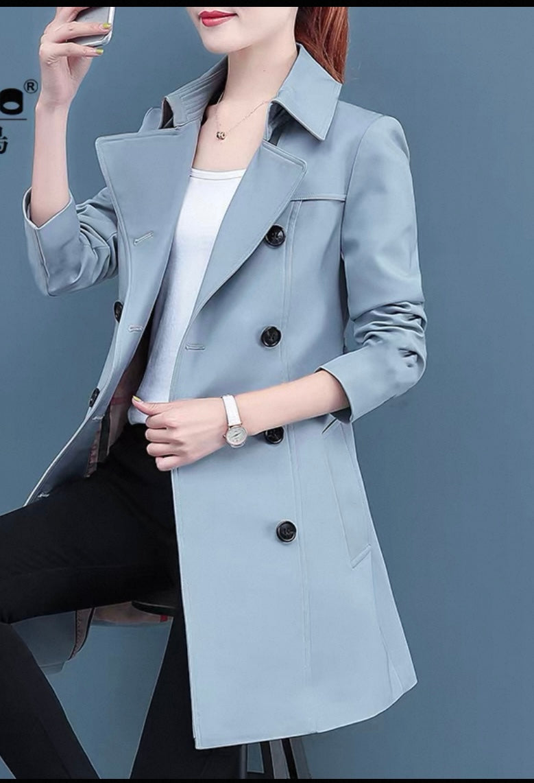 Double-Breasted Trench Coat – Blue