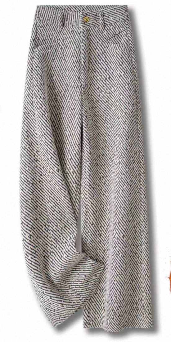 Wide-Leg Printed Trousers – Grey Pattern