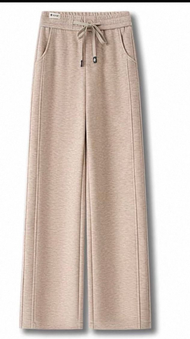 Wide-Leg Drawstring Trousers – Light Beige