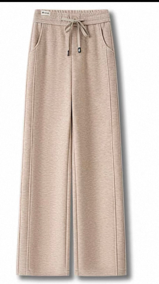 Wide-Leg Drawstring Trousers – Light Beige