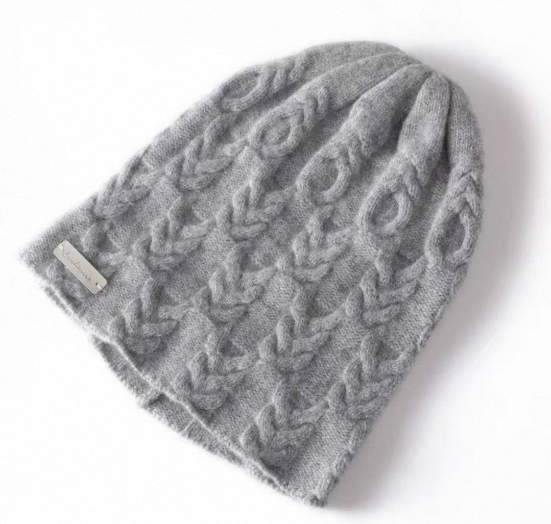 Taupe Cable Knit Cashmere Beanie