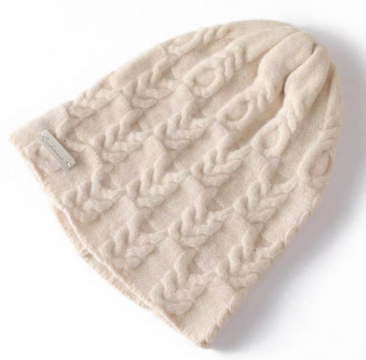Taupe Cable Knit Cashmere Beanie