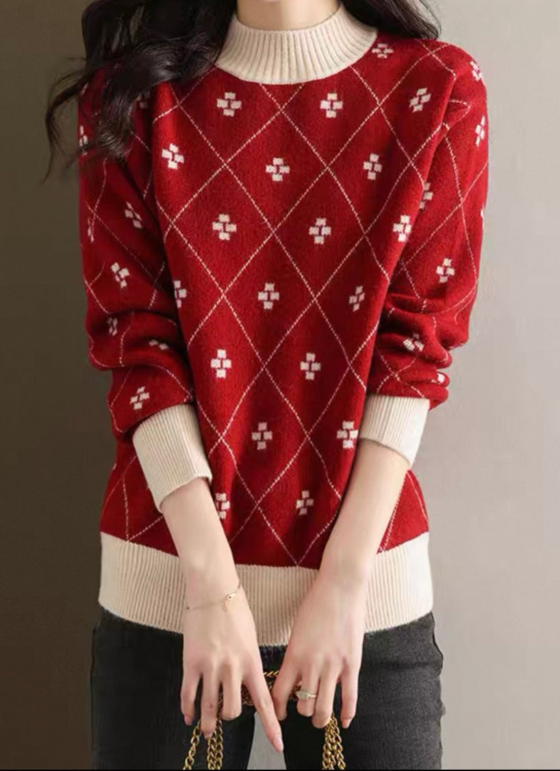 Red Argyle Knit Jumper