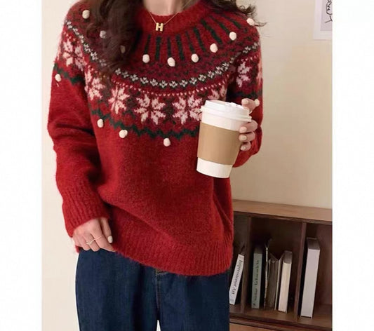 Red Christmas Jumper with Snowflake Yoke