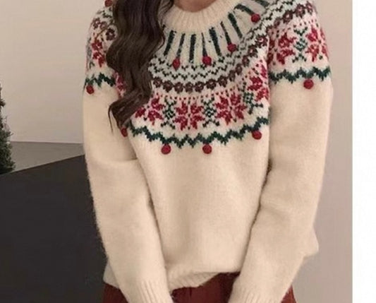 Cream Festive Jumper with Red & Green Fair Isle