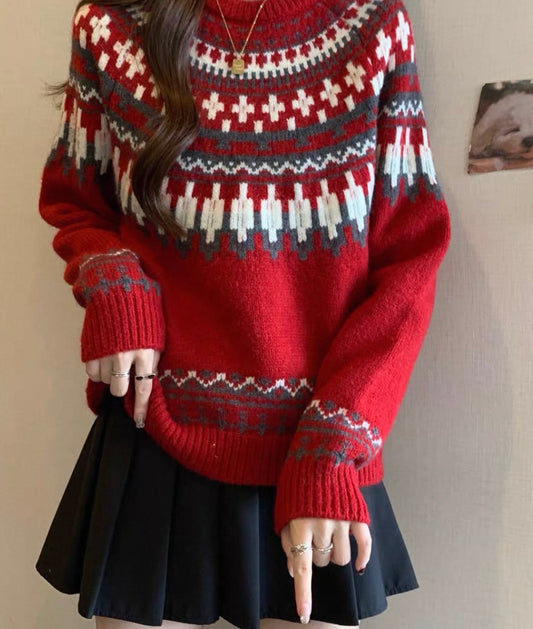 Nordic Red & Grey Fair Isle Jumper