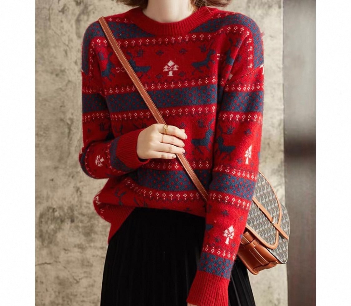 Red & Navy Reindeer Pattern Jumper