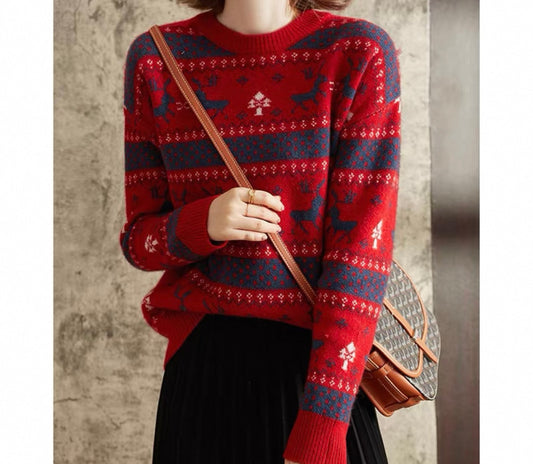 Red & Navy Reindeer Pattern Jumper