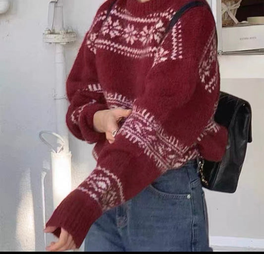 Burgundy Nordic Knit Jumper