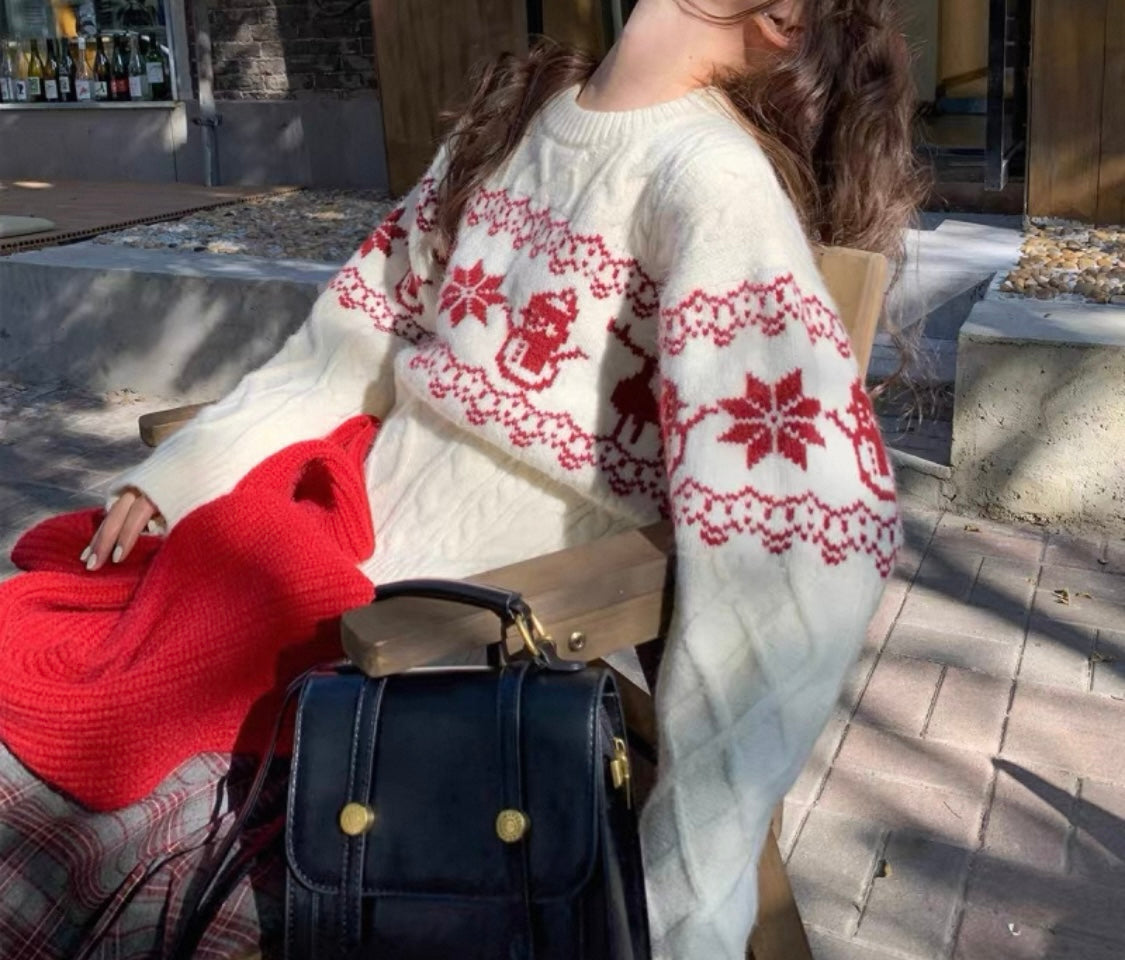 Cream Knit with Red Snowmen & Stars