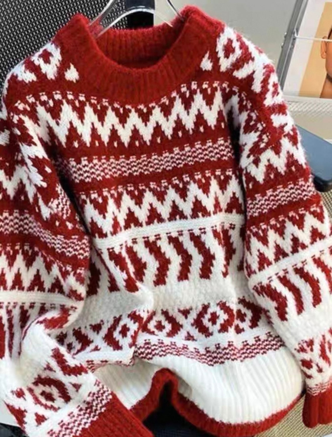 Red & White Geometric Fair Isle Jumper