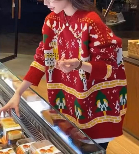 Oversized Red Festive Reindeer Jumper