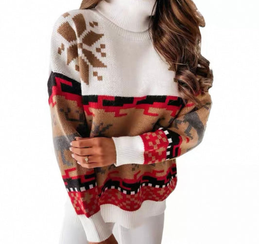White Turtleneck Snowflake Jumper