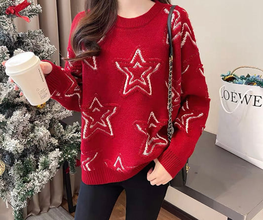 Red Knit with White Stars