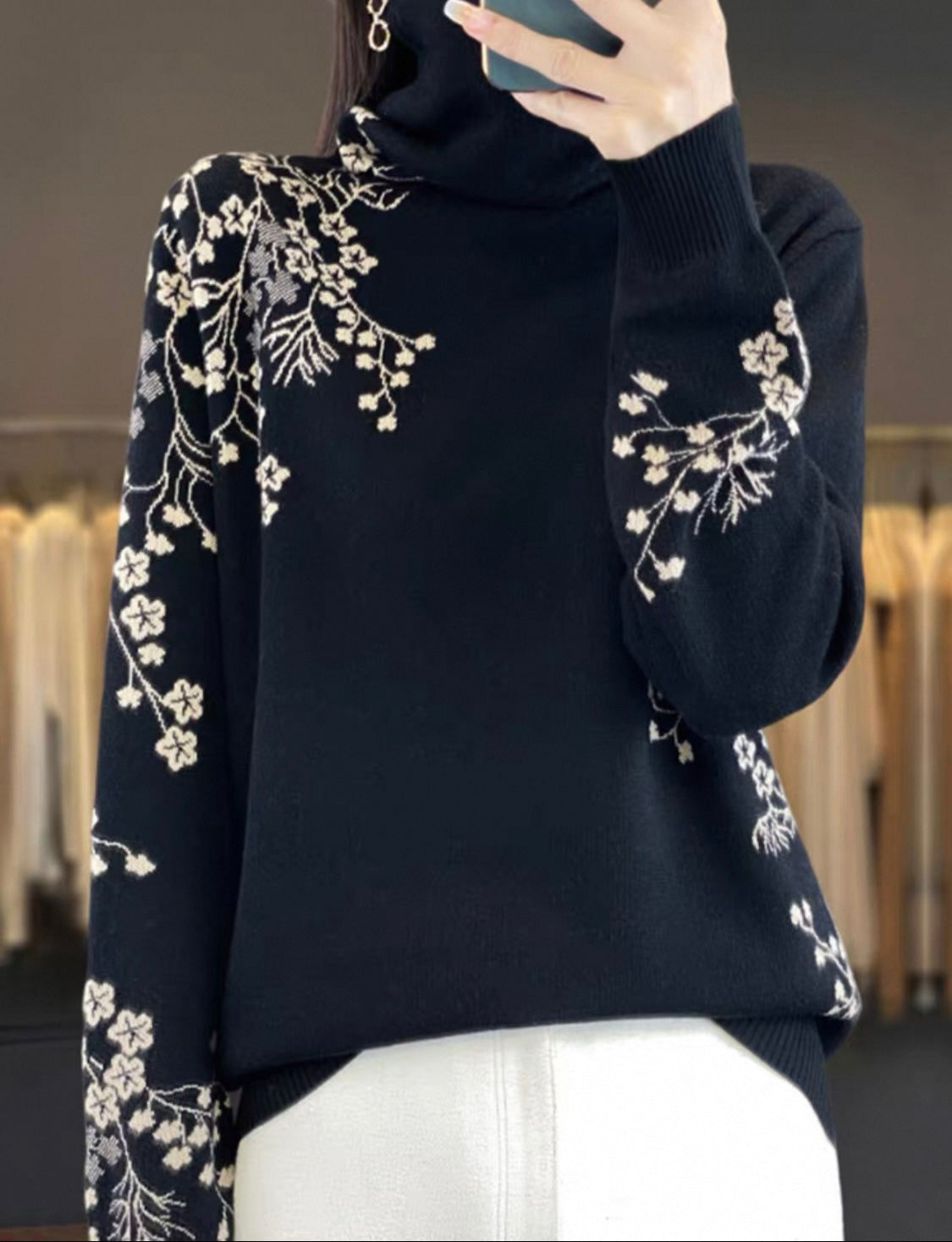 Black Floral Embroidered Jumper